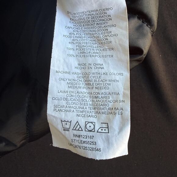 Wrangler Workwear Jacket Mens Large Black Hooded Canvas Quilted Lined Shacket - Picture 6 of 8